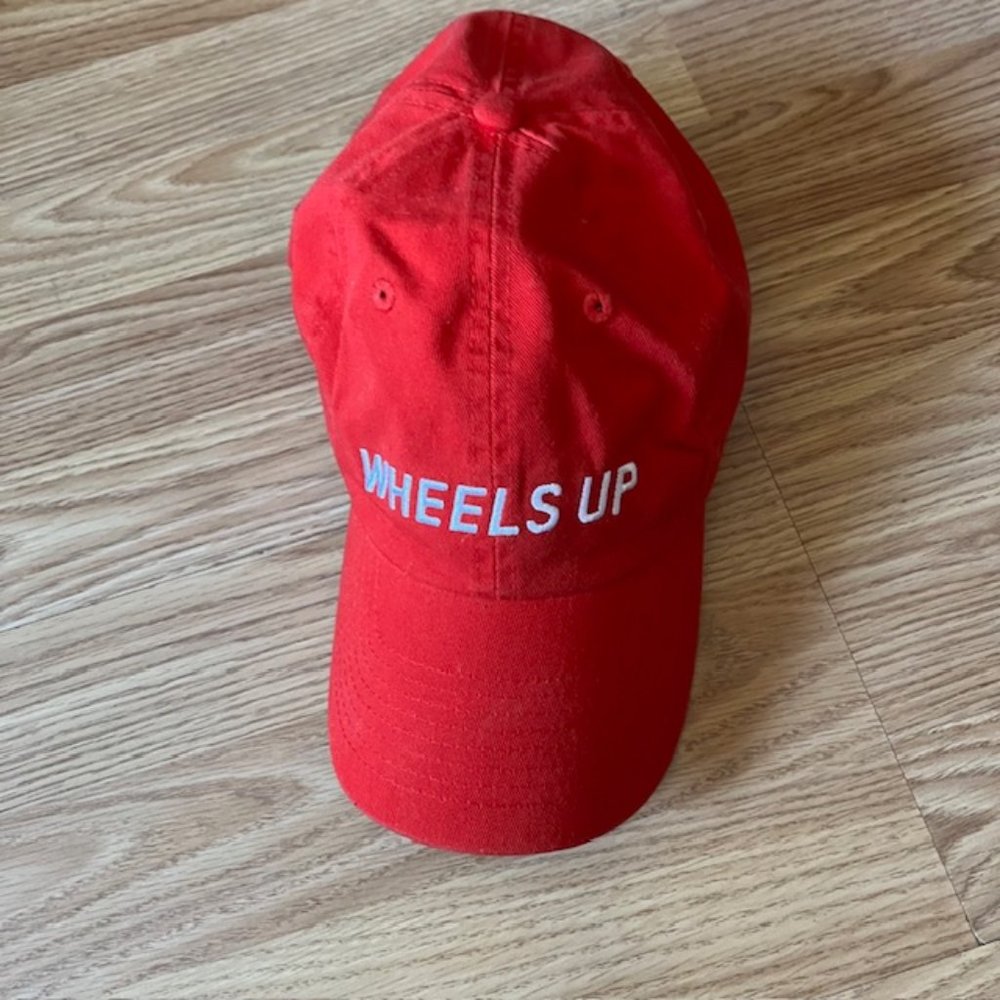 WHEELS UP RED BASBEBALL HAT CAP PILOT HAT ADJUSTABLE